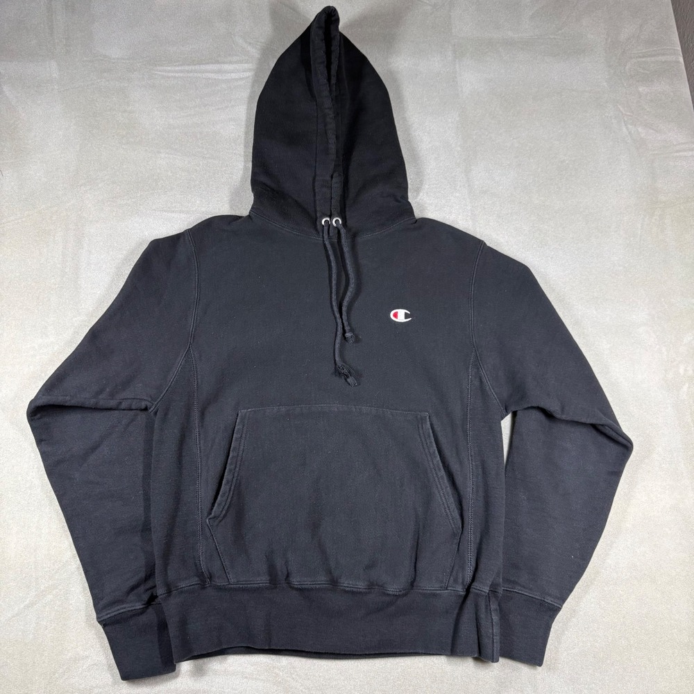 Champion Reverse Weave Hoodie Mens Small Black Embroidered Logo Sweatshirt